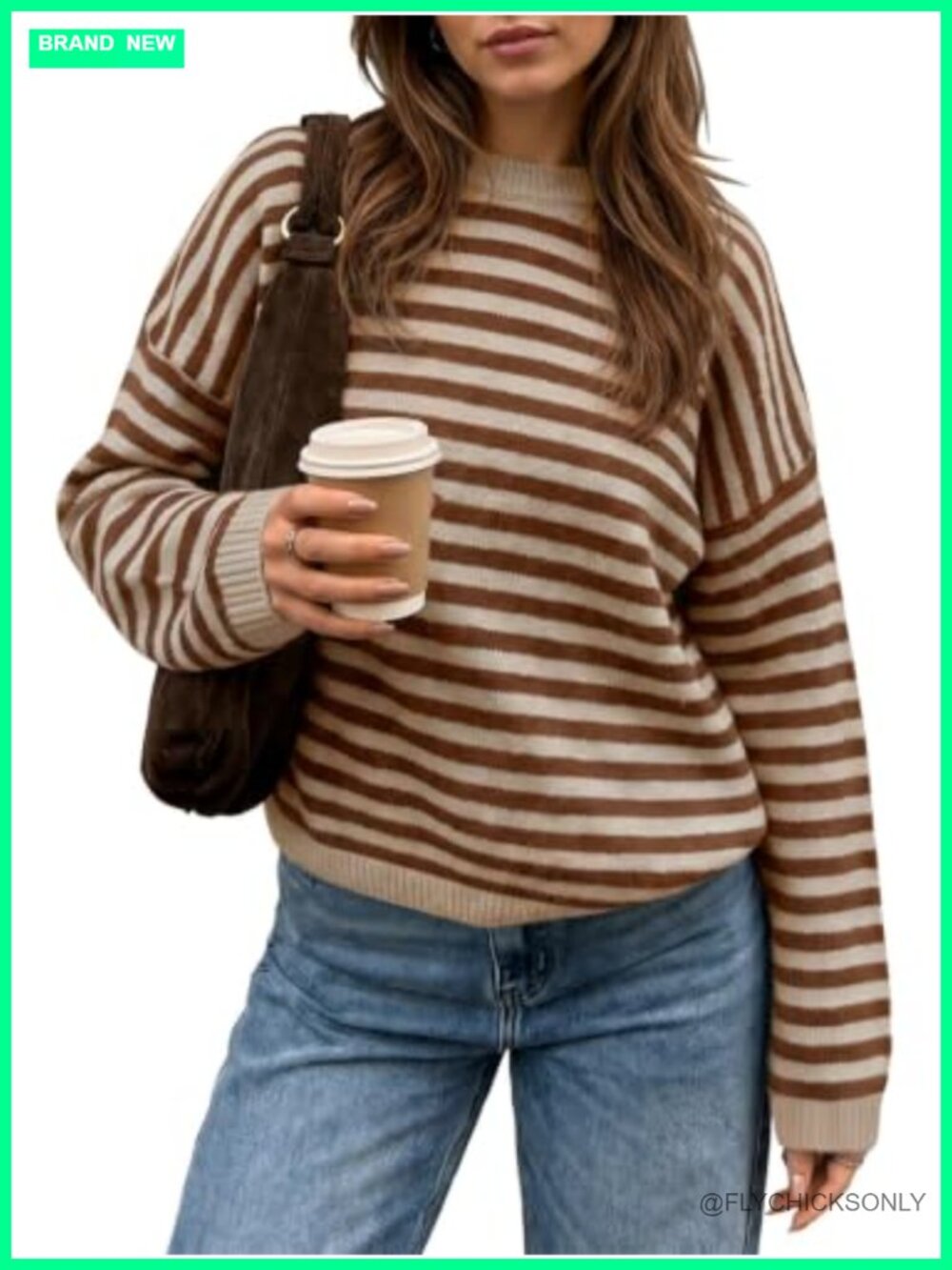 Saodimallsu Womens Striped Sweater Oversized Crew Neck Pullover